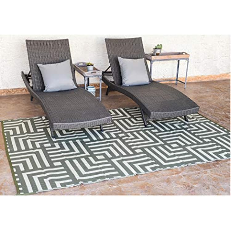 Stylish Camping 274064 4-feet by 6-feet Reversible Mat, Plastic Straw Rug, Large Floor Mat for Outdoors, RV, Patio, Backyard, Picnic, Beach, Camping - Geometric Mat Olive GreenBeige