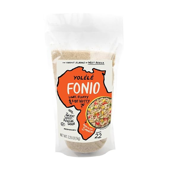 Yolele Premium Precooked Fonio African Supergrain Ancient Grains Gluten-Free Non GMO Organic Fonio Grain Vegan Protein High Fiber Super Food Keto Paleo-Friendly Rice Alternative 2.25 lb Bag