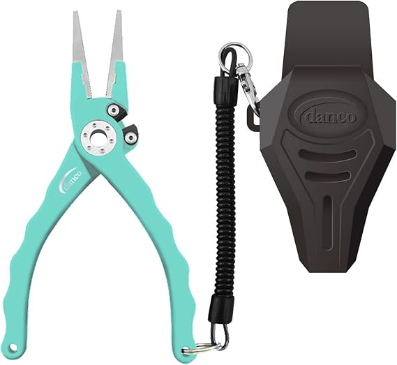 danco Admiral 7.5" Aluminum Fishing Plier, Saltwater Resistant Anodized Coating, Replaceable Tungsten Carbide Braid Cutters, Rubber Sheath with Belt Clip