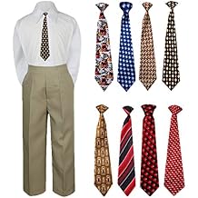3pc New Born Baby Boy Teen Formal Dress Khaki Pants Shirt Necktie Sm-7