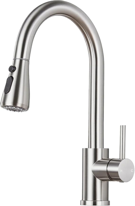 Brushed Nickel Kitchen Faucet with Pull Down Sprayer