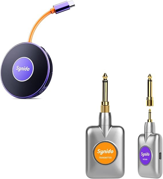 Synido Portable Guitar Audio Interface + 5.8GHz Wireless Guitar System Audio Transmitter Receiver