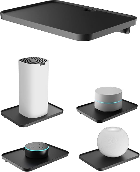 Universal Smart Speaker Wall Mount Shelf Holder for Echo Devices/Homepod mini/Sonos Compatible with Google WiFi Mount Bracket Fit for TP-Link Deco/Eero/Nest WiFi System (Black)