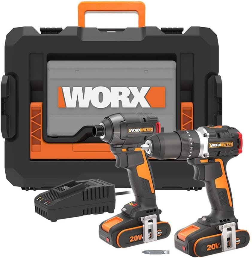 Worx WX925 20Volt2.0Ah Li-ion Double Cordless Coal-Free Professional Rechargeable Hammer Drill  WX265 Coal-Free Impact Screwdriver Combo Set
