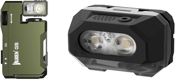 WUBEN G5 Rechargeable EDC Flashlight, Powerful RGB Flashights, 400 Lumens Portable Flat Mini Flashlights Bundle H4 LED Headlamp Rechargeable, 800 Lumens Super Bright