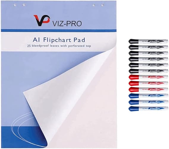VIZ-PRO Standard Easel Pads, A1 Flipchart Paper Pad, 23 x 32 Inches, 25-Sheets/Pad, with 12-Count Markers