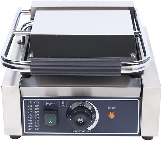 110V 1800W Commercial Electric Griddle Sandwich Single Panini Press Grill Maker Toaster Griddle, Toaster, Smooth Flat Surface With Cleaning Sponges,Portable Hamburg For Restaurant Cafe