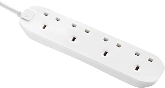 Masterplug Four Socket Extension Lead, 1 Metre Cable, Unswitched, 4-Way Plug Extension Cable, Power Strip, Basic Power, White, 13A, 4G, 1m, BFG110N