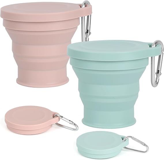 Collapsible Cup, Silicone Foldable Cup with Sealing Lid Carabiner