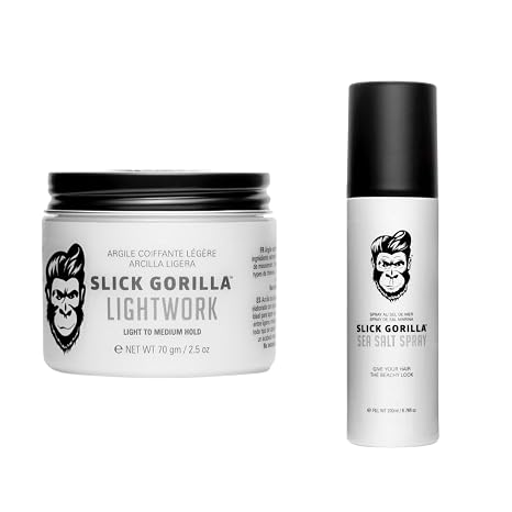 Slick Gorilla Natural Texture Set Lightwork Matte Hair Clay (2.5 oz) and Sea Salt Spray (200ml) Matte Finish Flexible Hold Lightweight & Water-Based Non-Greasy Everyday Styling Duo