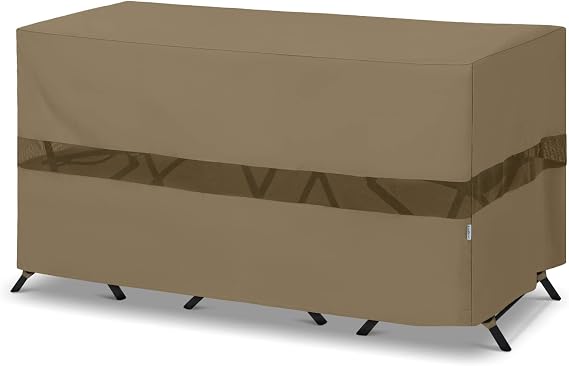 SunPatio Outdoor Bar Set Cover 69 Inch, Heavy Duty Waterproof Bistro Table Cover for 3-Piece Table and Chairs, All Weather Protection Furniture Protector with Air Vent, 69" W x 32" D x 30" H, Taupe