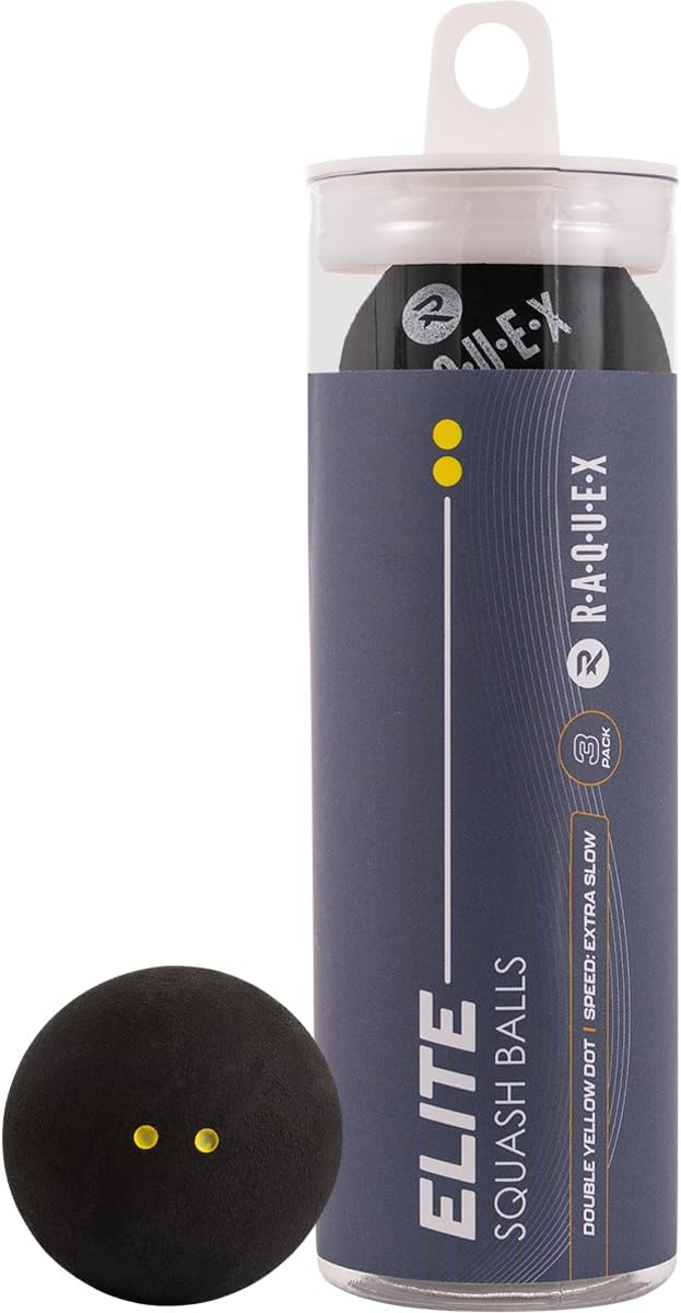 Raquex Squash Balls 3, 6 or 12 Balls - 4x Speed Options: Elite Double Yellow Dot, Intermediate Yellow, Beginner Red, Junior Blue