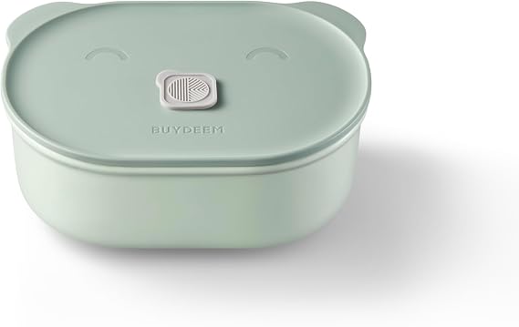 BUYDEEM Ceramic Food Storage Container with Lid, 17 oz, Cozy Greenish | Bento Lunch with Airlock Lid, Stackable Bento Box Microwaveable, Reusable and Dishwasher Safe, for Office Work and Travel