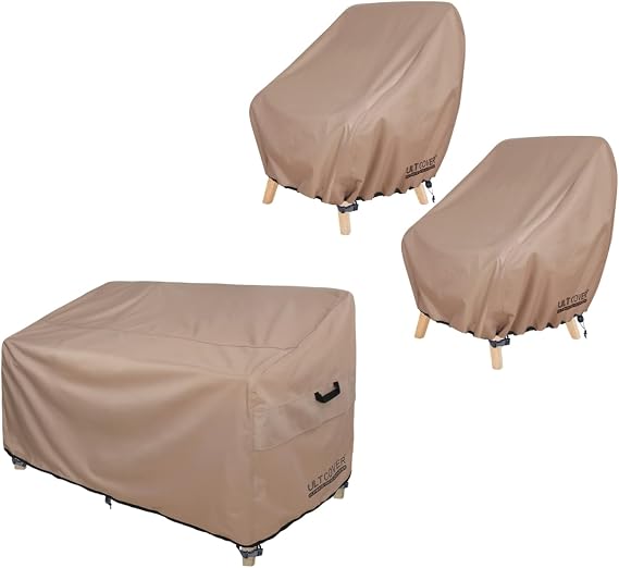 ULTCOVER Patio Furniture Sofa Cover 60W x 35D x 35H inches Bundle with Waterproof Patio Chair Cover 2 Pack Fits Up to 32W x 34D x 34H inches