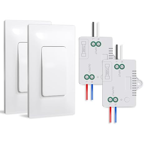 2 Pack Wireless Light Switch and Receiver Kit No Wiring No WiFi 100ft RF Range Remote Light Switch for Lights LED Lamps Ceiling Lighting Fixture Fans