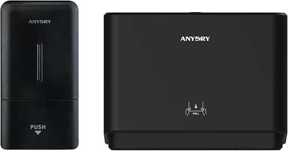 anydry Wall Mounted Liquid Hand Soap Dispenser and Paper Towel Dispenser (Folded Size 10"x3.1" or Smaller), Perfect for Home & Business, Model AD1006 & AD5101 Black