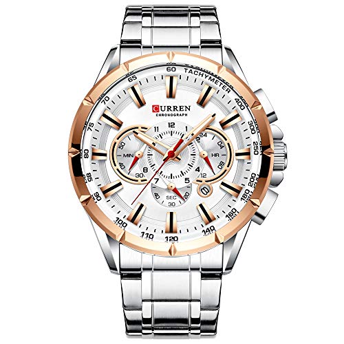 Wrist Watch Men Waterproof Chronograph Military Army Stainless Steel Male Clock Man Sport Watches 8363 Silver White