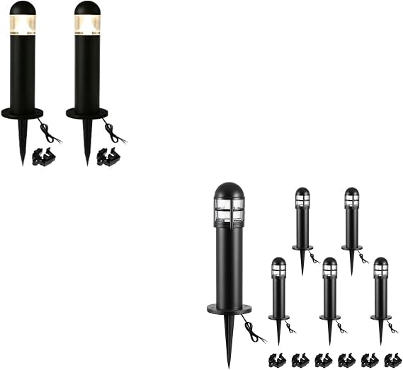 Low Voltage Landscape Pathway Lights (2 Pack, Black) and 200LM 12V Landscape Pathway Lights (6 Pack)