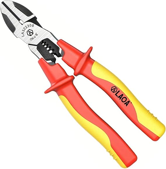 LAOA 1000V Insulated Diagonal Cutting Pliers, Professional Electrician Wire Cutter Tool with Wire Stripper and Crimper Function, Heavy Duty Electrical Hand Tool for Cable Cutting and Repair