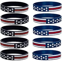 COYOUCO 10 Pack American Flag Bracelets -Thin Red Line Silicone Rubber Wristband Stretch Set for Americanism, Patriotic, Holiday, Army and Sport Fans, ndependence Day, Gifts for Teens Men Women