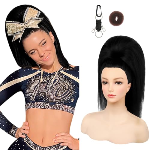 SEIKEA Cheer Ponytail Hair Piece, 100% Super Protein Fiber Straight Cheerleader Hairpiece Lightweight Silky Smooth Fluffy 18 Ponytail Extension for Cheerleader Competition, Dance Natural Black