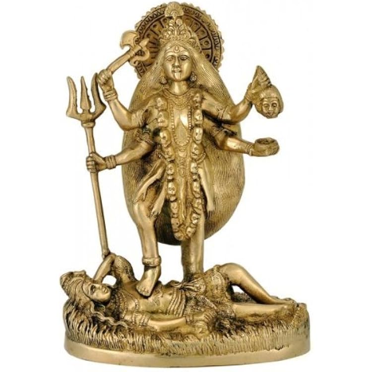 Powerful Spiritual Goddess Maha Kali On Shiva Brass Statue 9.50 H x 7 W x 3.75 D