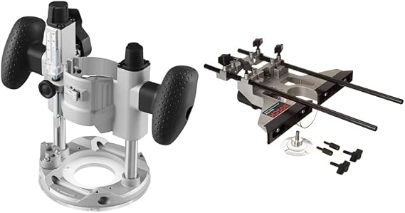 BOSCH PR111 Plunge Base for GKF125CE Palm Router&BOSCH RA1054 Deluxe Router Edge Guide with Dust Extraction Hood & Vacuum Hose Adapter, Black