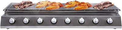 BBQ Gas Grill, Commercial Gas LPG Grill 8 Burner BBQ Grill Outdoor Party Cooker Tabletop Cooker Multi-Function Gas BBQ Grill Stainless Steel Burners Cooker Smokeless for Camping Picnics