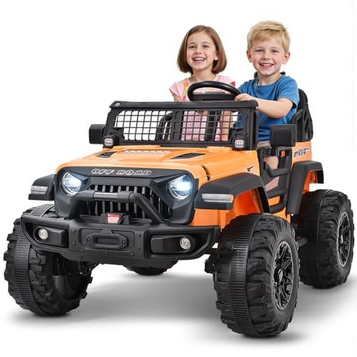 24V Ride on Toys for Big Kids, 2 Seater Electric Vehicle w 480W Ultra Powerful Motor, Ride on Toys for Boys Girls w 7AH Battery, Remote Control, Full-Metal Suspension, DIY Sticker, Orange