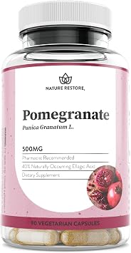 Nature Restore Pomegranate Extract Supplement, Standardized to 40 Percent Ellagic Acid, Non GMO, Gluten Free, 90 Capsules, Manufactured in USA
