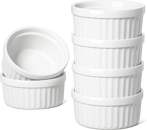 LE TAUCI Ramekins 4 OZ Oven Safe, Set of 6, White