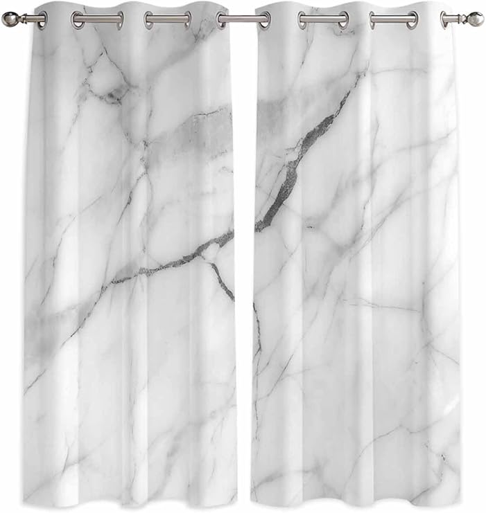 Marble Cracks Granite Surface Motif Kitchen Blackout Curtains Window Drapes Treatment, 2 Panels Set for Kitchen Cafe Office, 80W x 63L inch