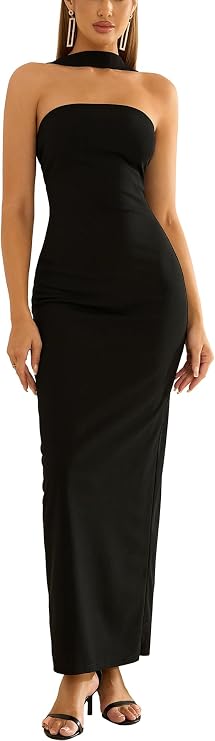 HTZMO Women Long Summer Bodycon Dress Backless Formal Wedding Guest Cocktail Party Dress