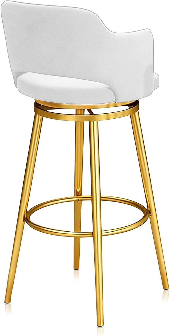 Luxury Barstool Velvet Bar Stools Set of 1/2/3/4 Breakfast Bar Chairs 25.6'' H Swivel Dining Stools, Kitchen Island Chair Velvet Upholstery, Metal Footrest for Home(White,1 PCS)