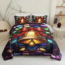 QOOMO 3 Piece Christmas Quilt Set, Christmas Tree Snowflake Quilt Bedspread Throw Blanket Lightweight Bedspread Coverlet Bedding Set Full/Queen Size