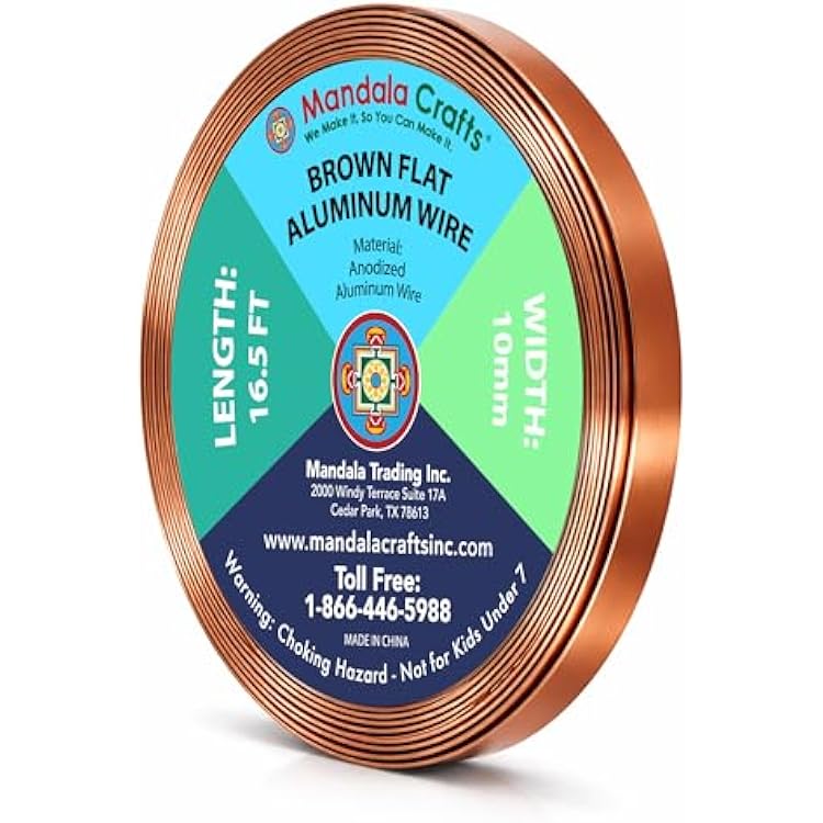 Mandala Crafts 10mm Flat Anodized Aluminum Crafting Wire for Jewelry Making 16.5 FT Colored Flexible Brown Bezel Wire - Bendable for Bonsai Armature Sculpting
