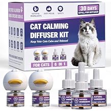 Cat Calming Pheromone Diffuser, Cat Anxiety Relief Diffuser Plug in Calmer with 2 Diffusers & 4 Refills, Reduce Cat Anxiety, Cat Fighting, Urine Marking, Scratching & Stress 48ml/Bottle for All Cats