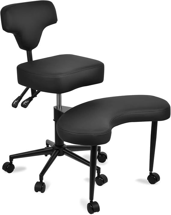 Legged Chair with Wheels, Meditation Chair, ADHD Desk Chairs for Adults, Adjustable Height Yoga -Seat, Wide Criss Seat with Lumbar Support (Black)