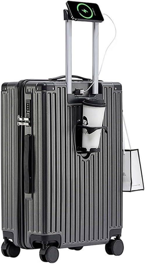 Large Hard Shell Suitcase 4 Wheels Lightweight Big Hand Luggage Case 28 Inch Luggage Suitcase with USB Charger,Cup Holder and Lock,73x46x32cm,Gray,L