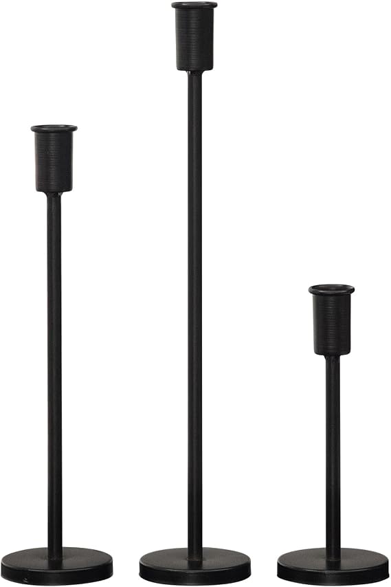 Matte Black Pillar Candle Holders - Set of 3 Heavy Decorative Iron Candlestick Stands for Table Centerpiece, Wedding, Dining, Party Candle Stick Holders