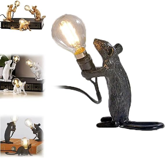 Mouse Lamp, Modern Cute Art Mouse Table Lamp, mini lamp, Rat Lamp, Mouse Light, Mini Mouse Lamp, Resin Table Lamp, Rat Gifts, Cute Rat Gift (Black Station Mouse)