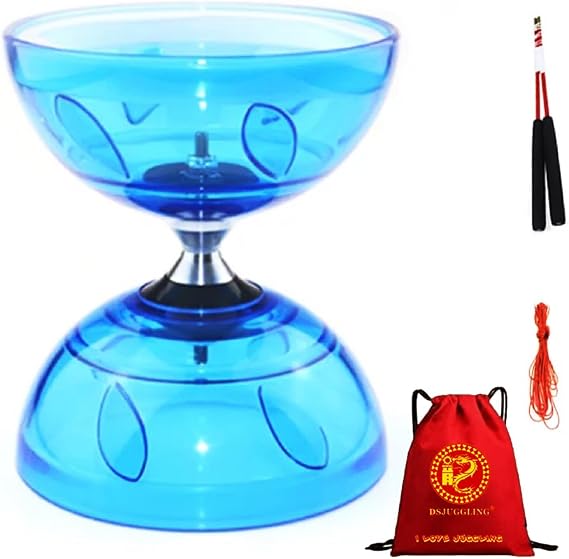 5 Inches Triple Bearing Diabolo Made by Soft Silicone Rubber, Flexible 3 Live Axles Chinese Yoyo Diablo Set with Fiberglass Diablo Sticks & String Kit Great for Beginners and Pro (Blue)