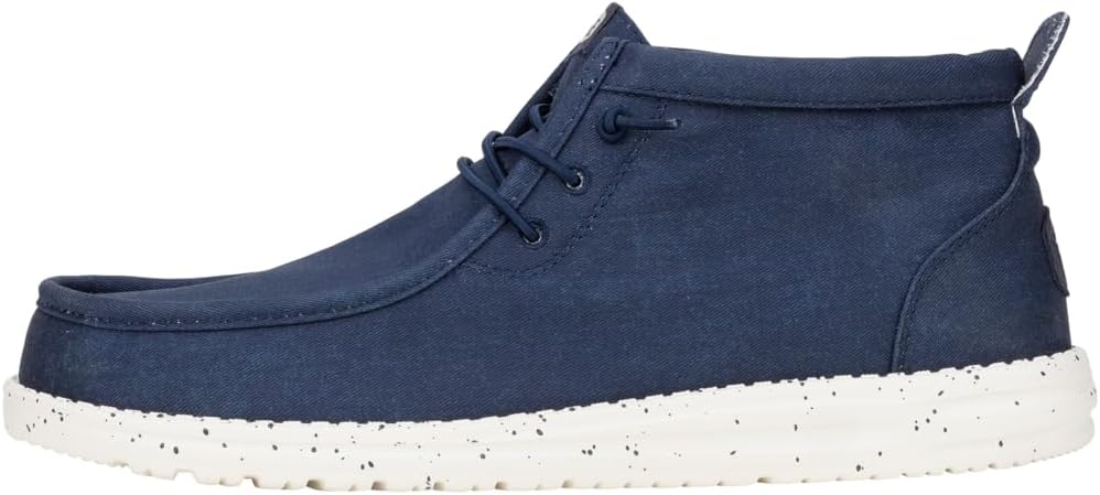 HEYDUDE Men's Wally Mid GripR Workwear Boot | Canvas Upper | Elastic Laces, Easy On Heel Pull Tabs, Removable Foam Insole, Lightweight Flexible Outsole, Added Traction, 4.5 Inch Height
