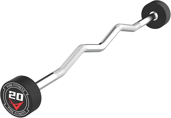 Rubber Coated Fixed Barbell, Pre-Loaded Weights Straight & EZ Curl Solid Steel Barbells, Weighted Bar for Weightlifting Exercise, Bodybuilding, Strength Training, Squat Rack & Bench Press