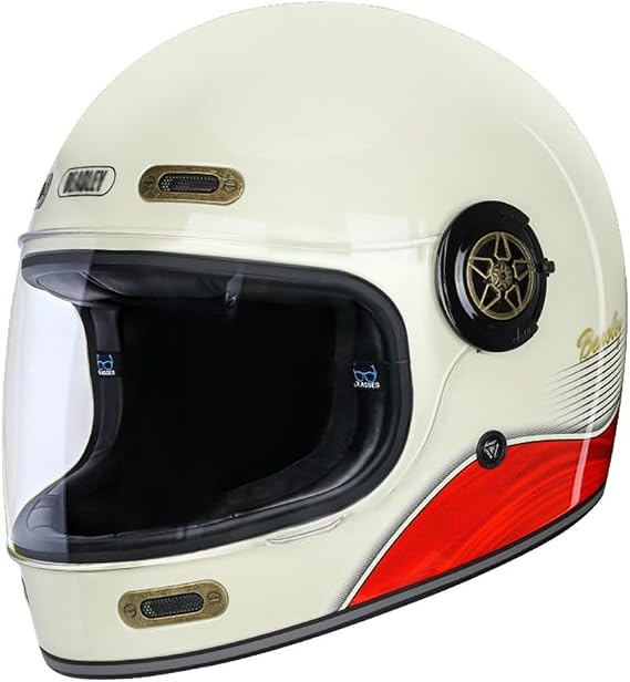 Full Face Motorcycle Helmet Vintage Retro Style Fiberglass Helmet with Visor Classic Crash Racing Touring ECE Approved Helmet I,Medium