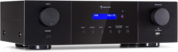 Auna AMP-4000 DAB HiFi Stereo Amplifier, DAB+ Radio, Stereo Amplifier, USB Remote Control, Amplifier with LED Display, HiFi Amplifier, black