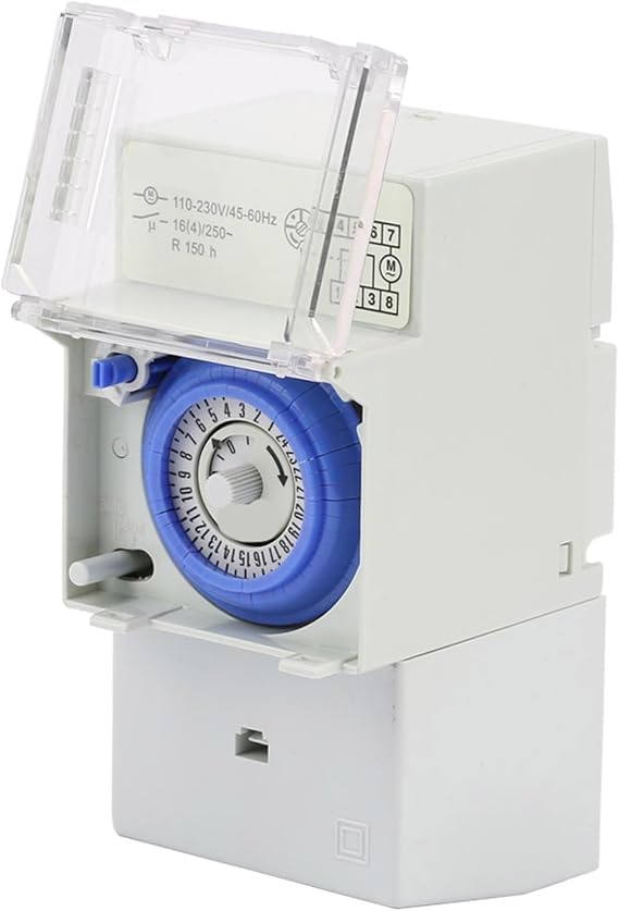 24 Hour Mechanical Timer, 30 Minute Intervals, Din Rail Mount, AC110-230V, 48 ON/Off per Day, for Appliances and More