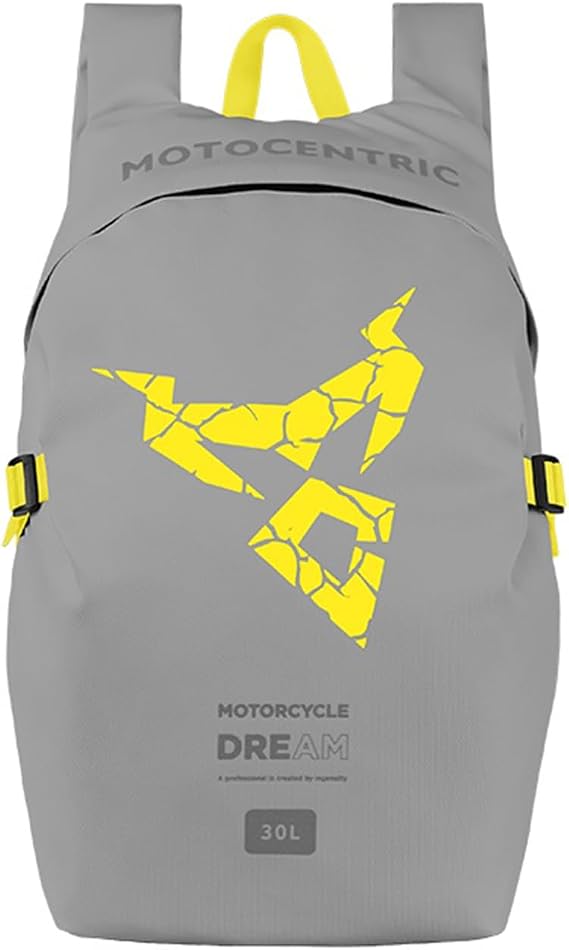 Waterproof Motorcycle Backpack, 30L Helmet Bag with Laptop Pocket | Rider Helmet Backpack, Reflective, Large Capacity, Lightweight, Cycling Riding Bicycle, Yellow-gray