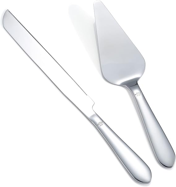 Eisinly Wedding Cake Cutting Set, Cake Knife and Server Set, 2Pcs Silver