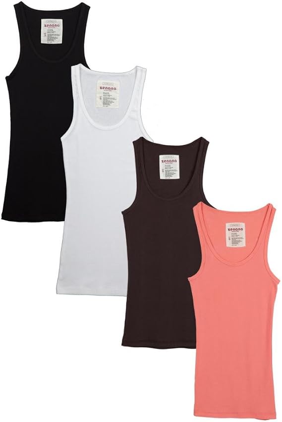 Zenana Outfitters Women's Racerback Rib Tank 4 Pk Black_White_Brown_Coral S
